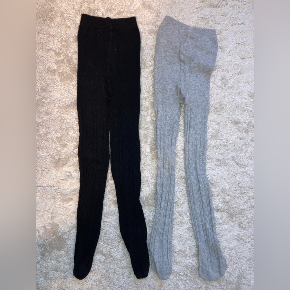 2 PAIR GIRLS CABLE KNIT TIGHTS LIKE NEW